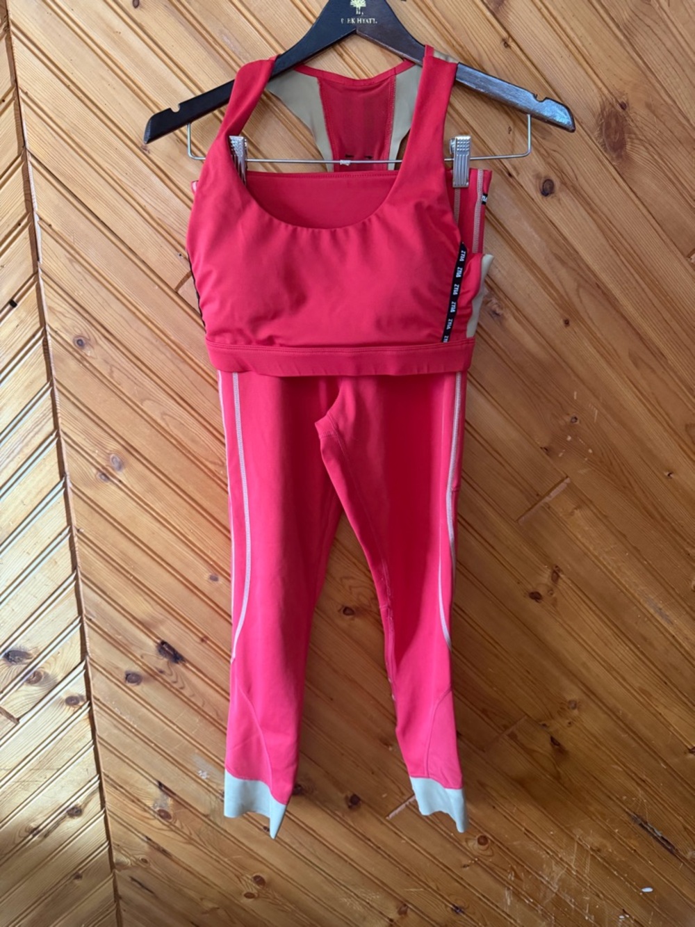 ZYIA game day red and tan 7/8 leggings and sports bra set small